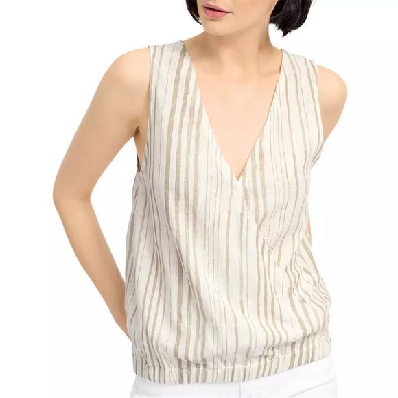 sz S,New with tags Splendid faux wrap linen blend sleveless stripe blouse - Picture 1 of 8